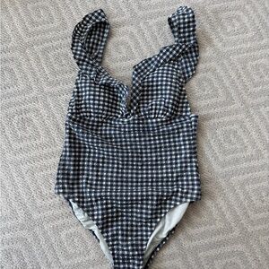J. Crew Navy and White Checkered Swimsuit